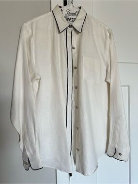 Ralph Lauren white Linen Button-Up with Black Piping size S